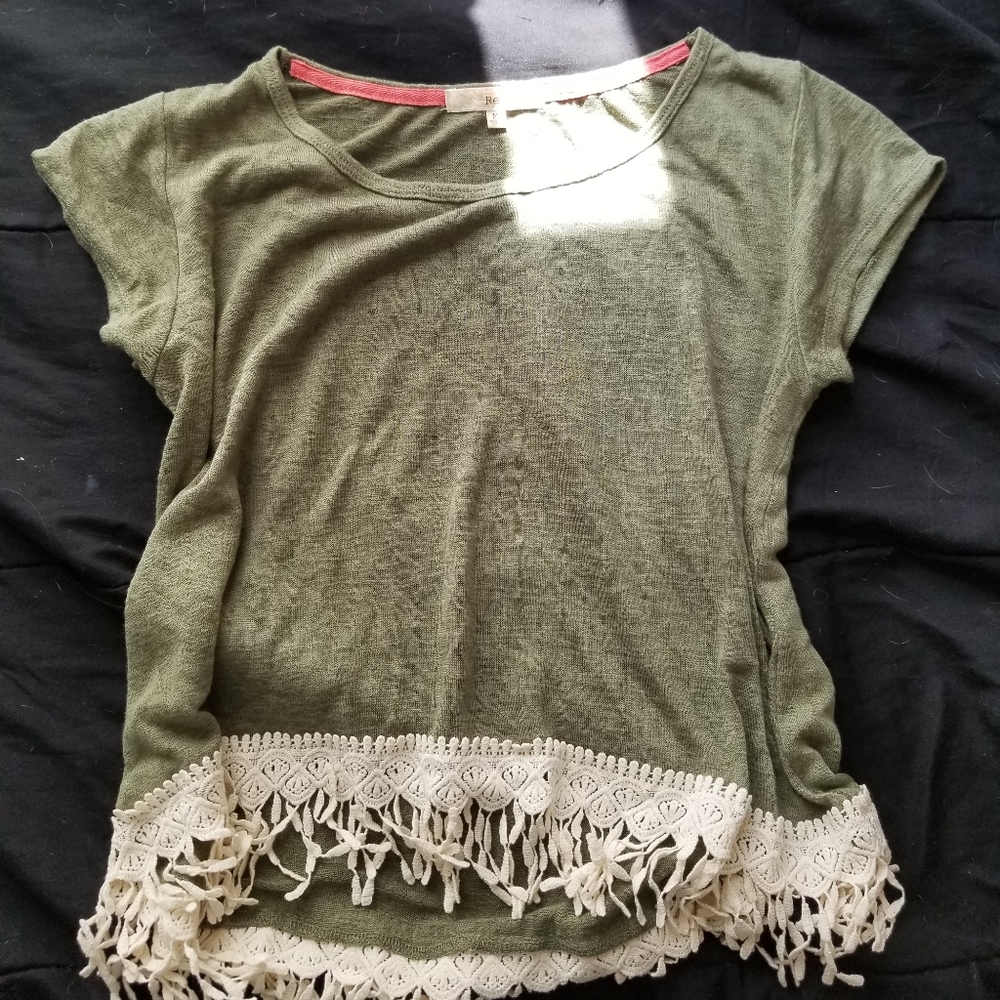 Army green crop top with tassels